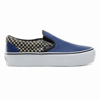 Női Vans Python Check Classic Slip-On Platform Cipő VA7820316 Kék/Fehér